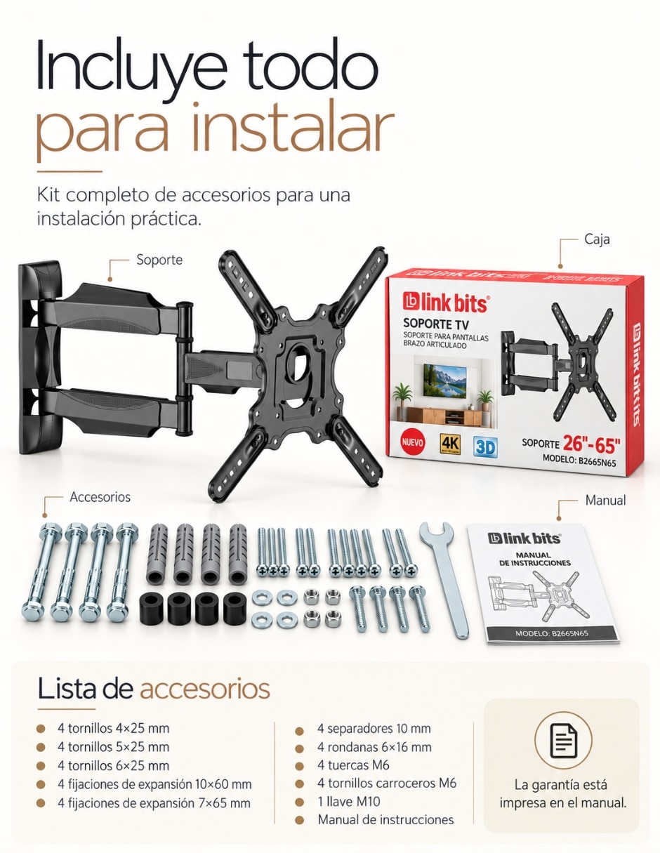 Soporte de pared para pantalla articulado 26 - 65 pulgadas 2