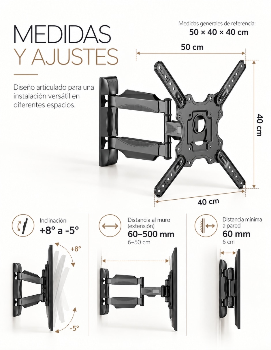 Soporte de pared para pantalla articulado 26 - 65 pulgadas 7