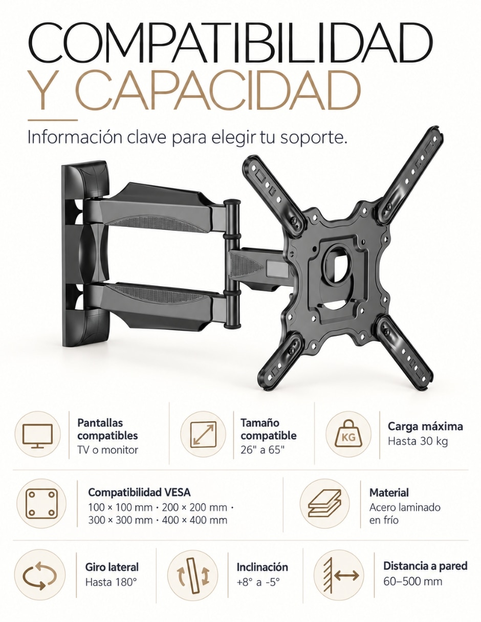 Soporte de pared para pantalla articulado 26 - 65 pulgadas 3