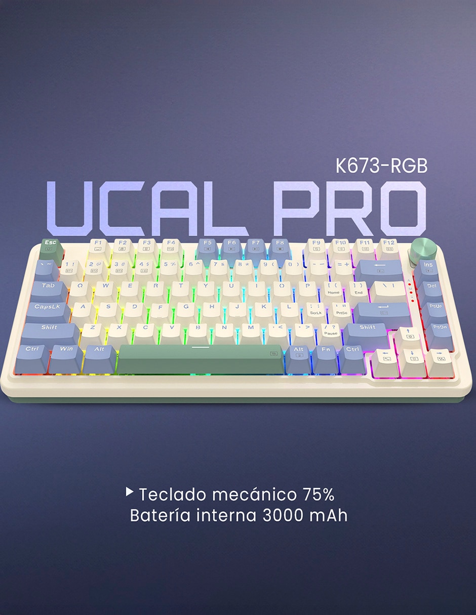 Teclado gamer alámbrica e inalámbrica qwert español con interruptor lineal (red black) ucal pro k673 2
