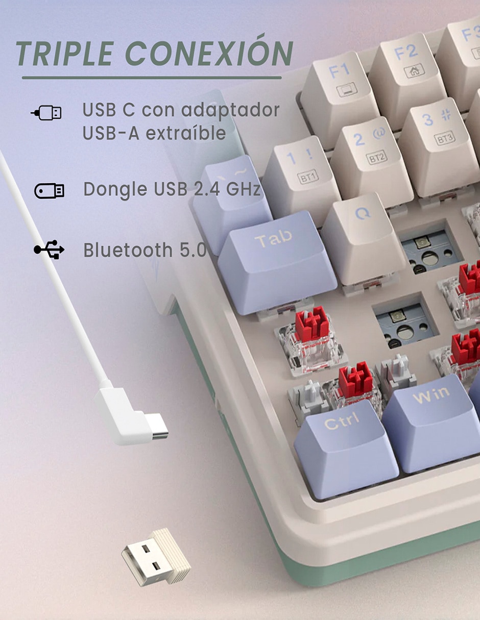 Teclado gamer alámbrica e inalámbrica qwert español con interruptor lineal (red black) ucal pro k673 4