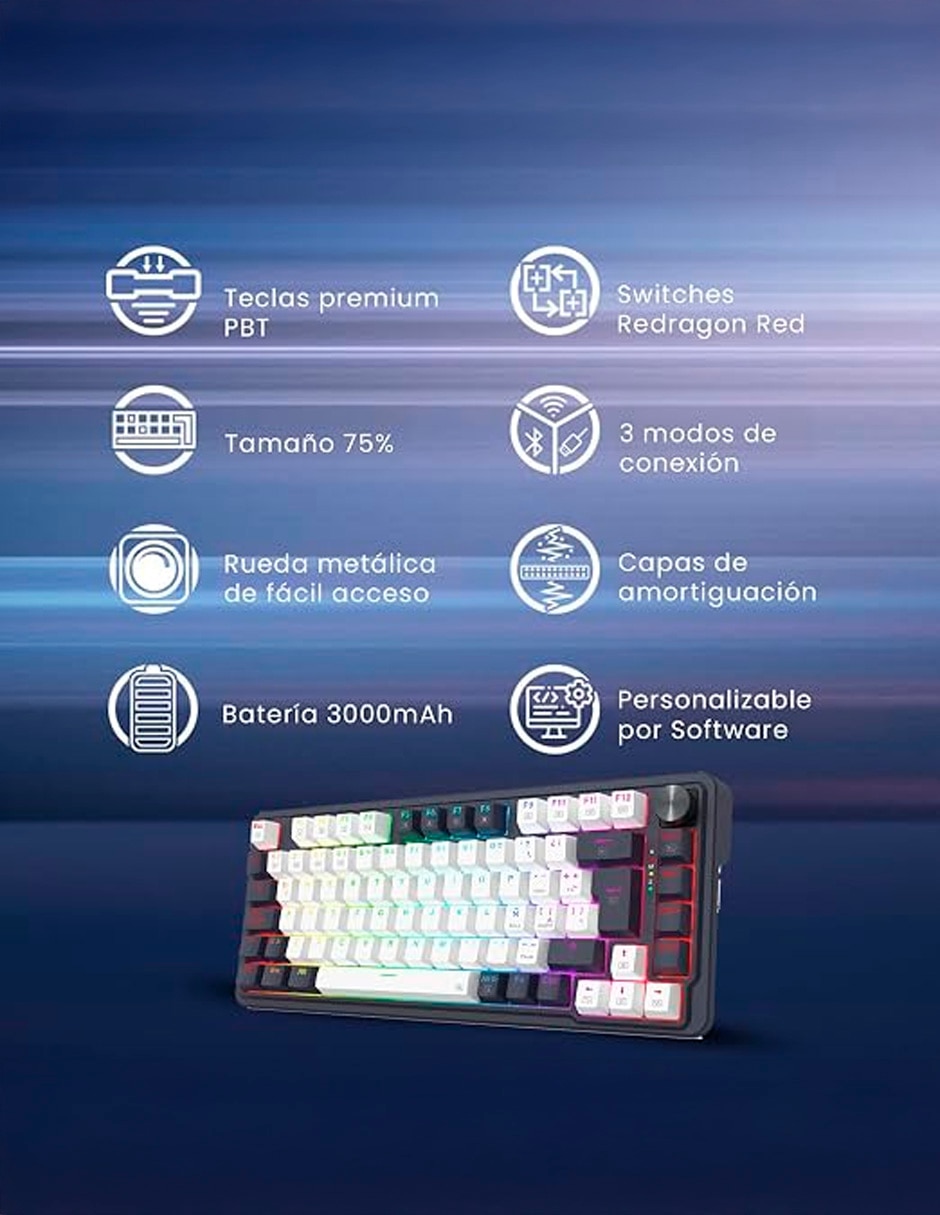 Teclado gamer alámbrica e inalámbrica qwert español con interruptor lineal (red black) ucal pro k673 6