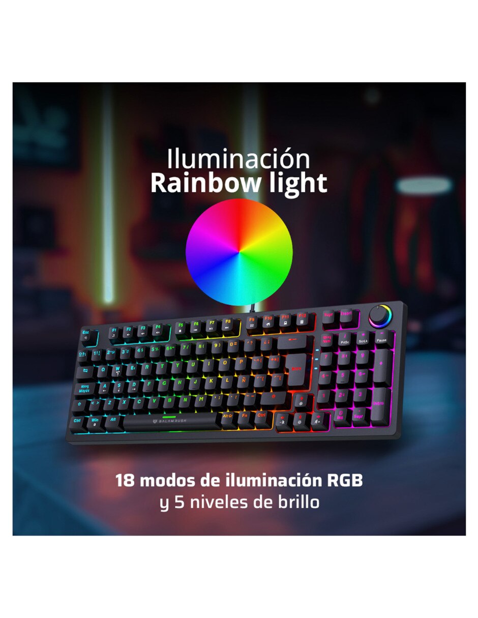 Teclado gamer USB-C QWERT español con interruptor Membrana cúpula de goma BR-945776