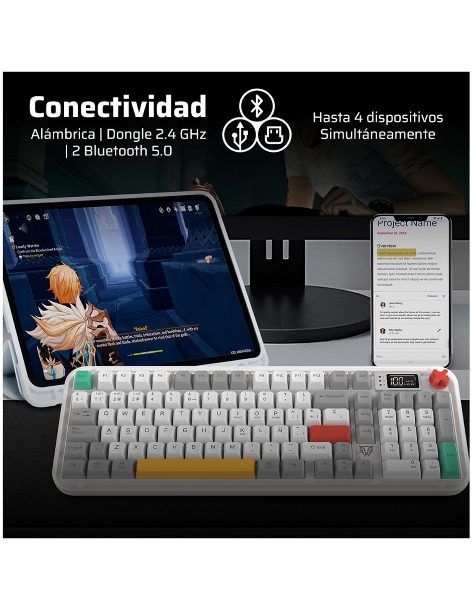 Teclado gamer Alámbrica e inalámbrica QWERT español con interruptor Membrana cúpula de goma BR-945783 3