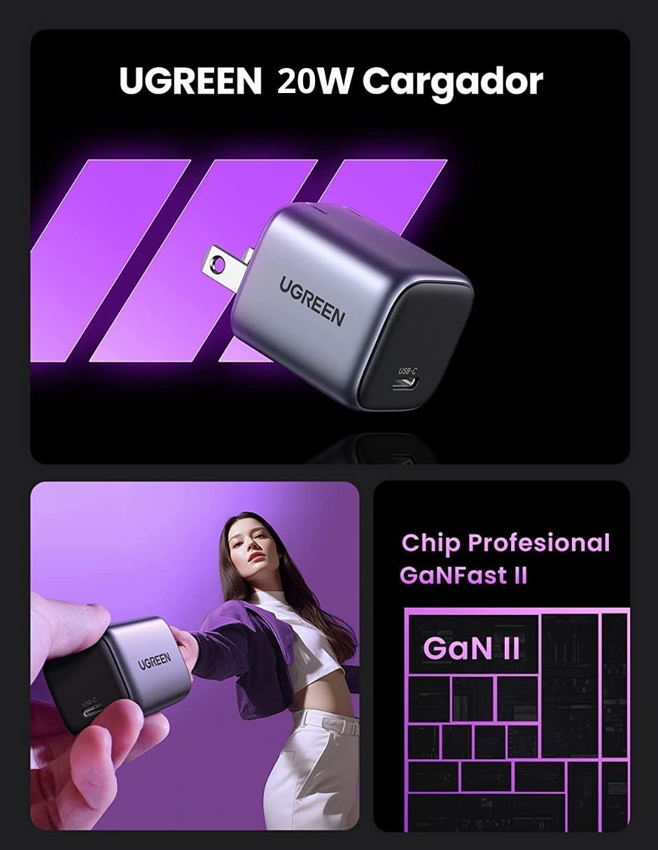Cargador pared Tipo C carga rápida USB tipo C 20 W 3