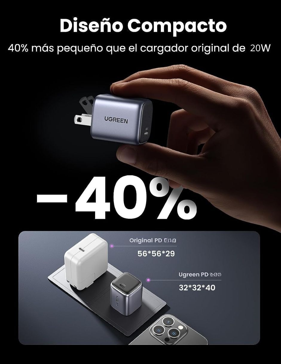 Cargador pared Tipo C carga rápida USB tipo C 20 W 5