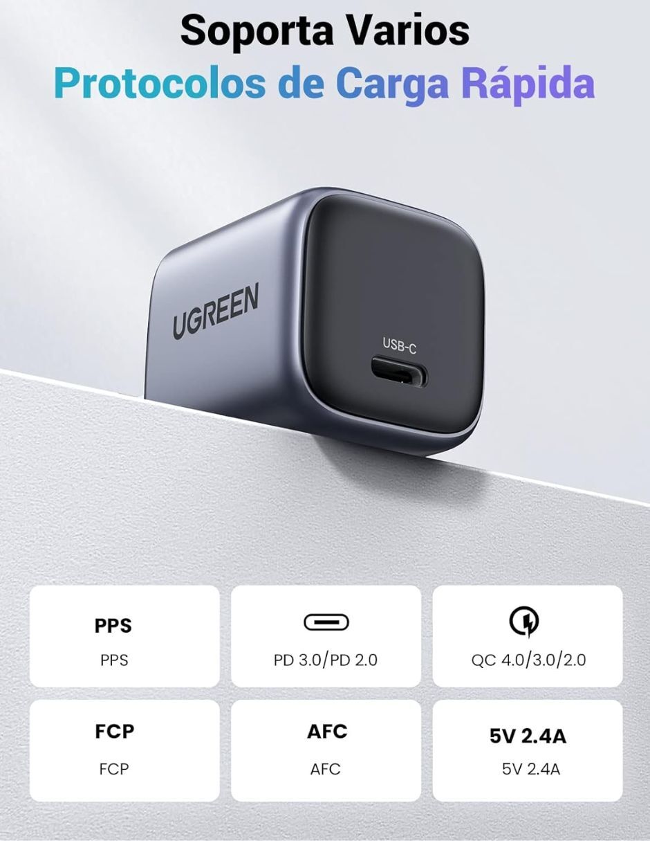 Cargador pared Tipo C carga rápida USB tipo C 20 W 8