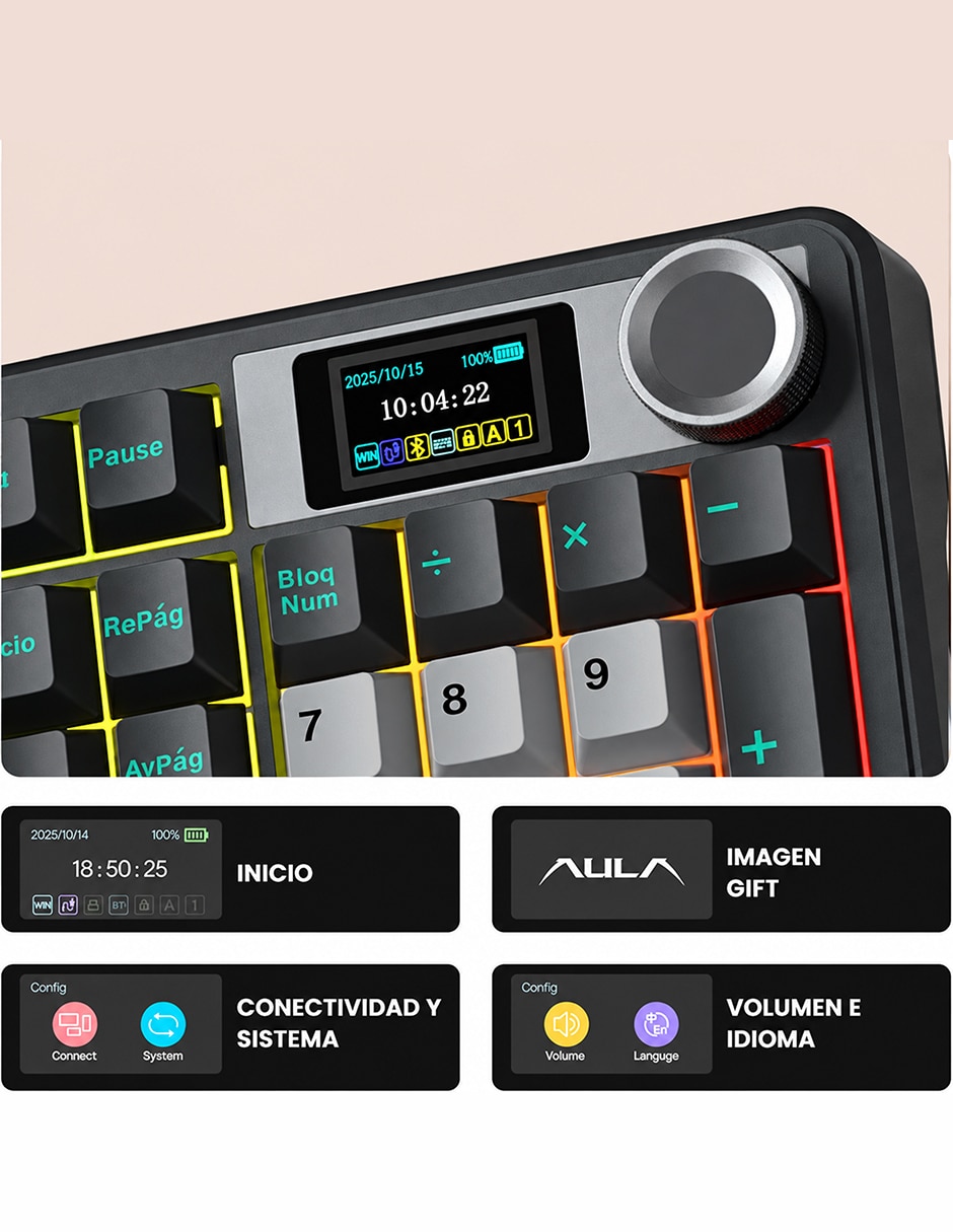 Teclado gamer alámbrica e inalámbrica qwert español con interruptor lineal (red black) f108 pro 3