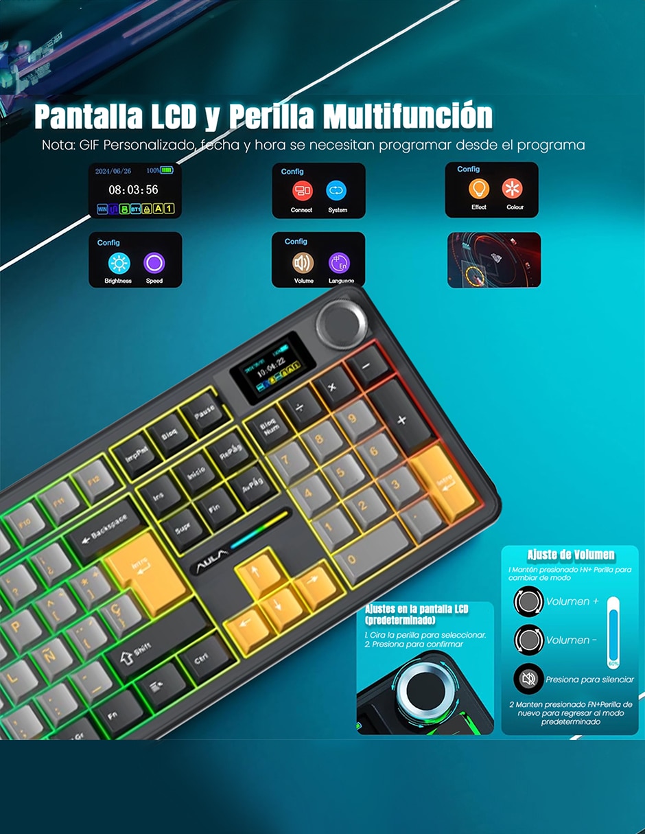 Teclado gamer alámbrica e inalámbrica qwert español con interruptor lineal (red black) f108 pro 4