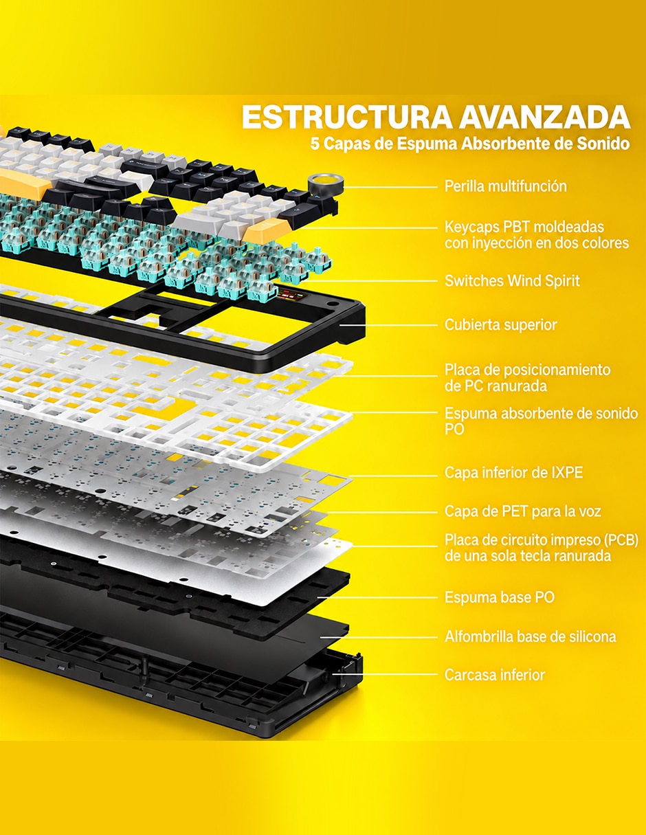 Teclado gamer alámbrica e inalámbrica qwert español con interruptor lineal (red black) f108 pro 5