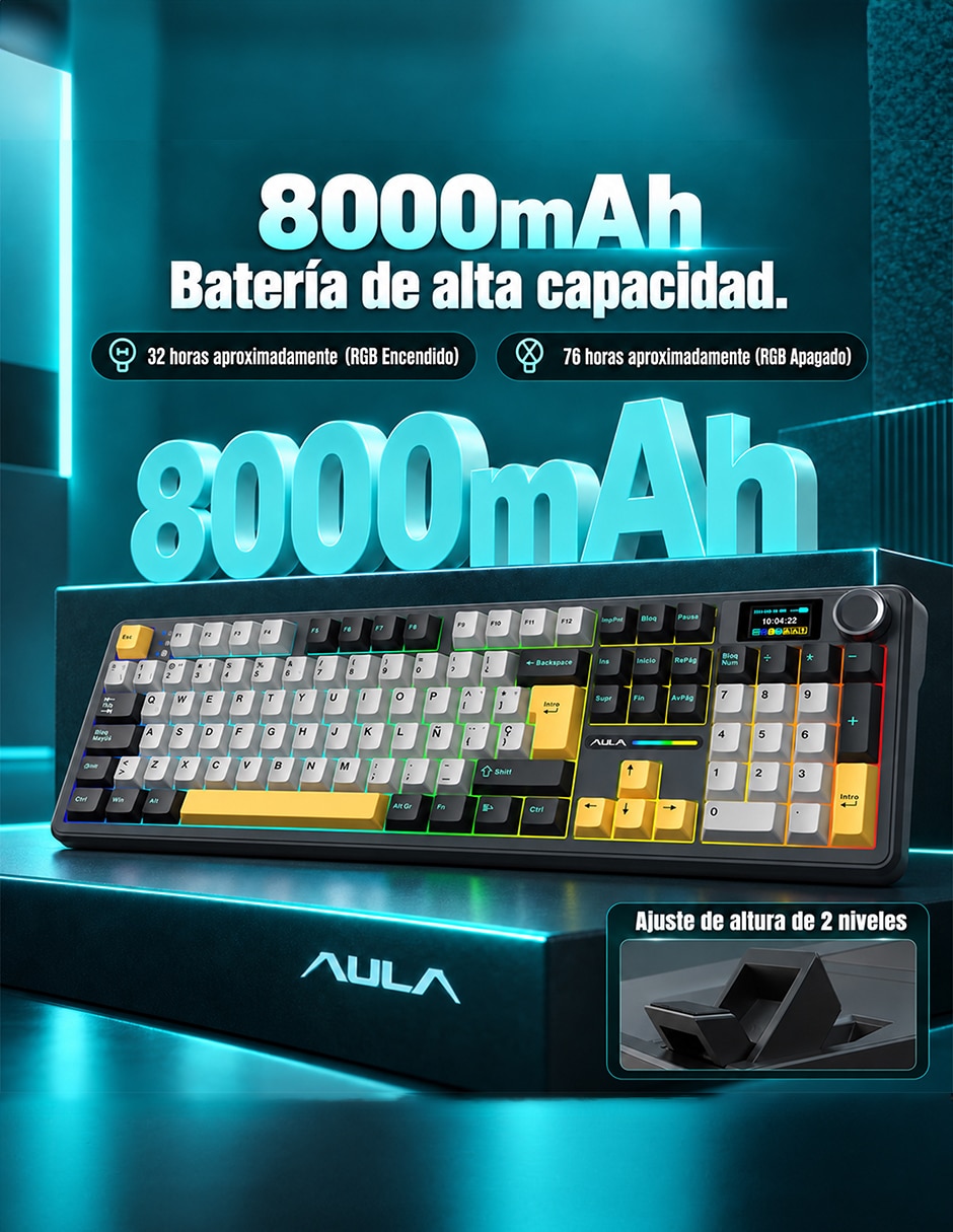 Teclado gamer alámbrica e inalámbrica qwert español con interruptor lineal (red black) f108 pro 7