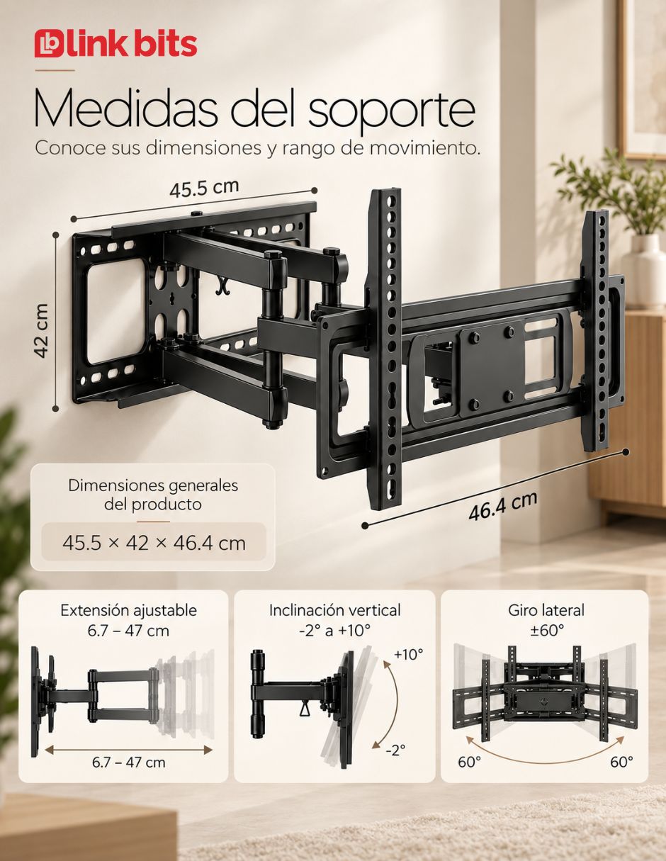 Soporte de techo para pantalla articulado 37 - 80 pulgadas 7