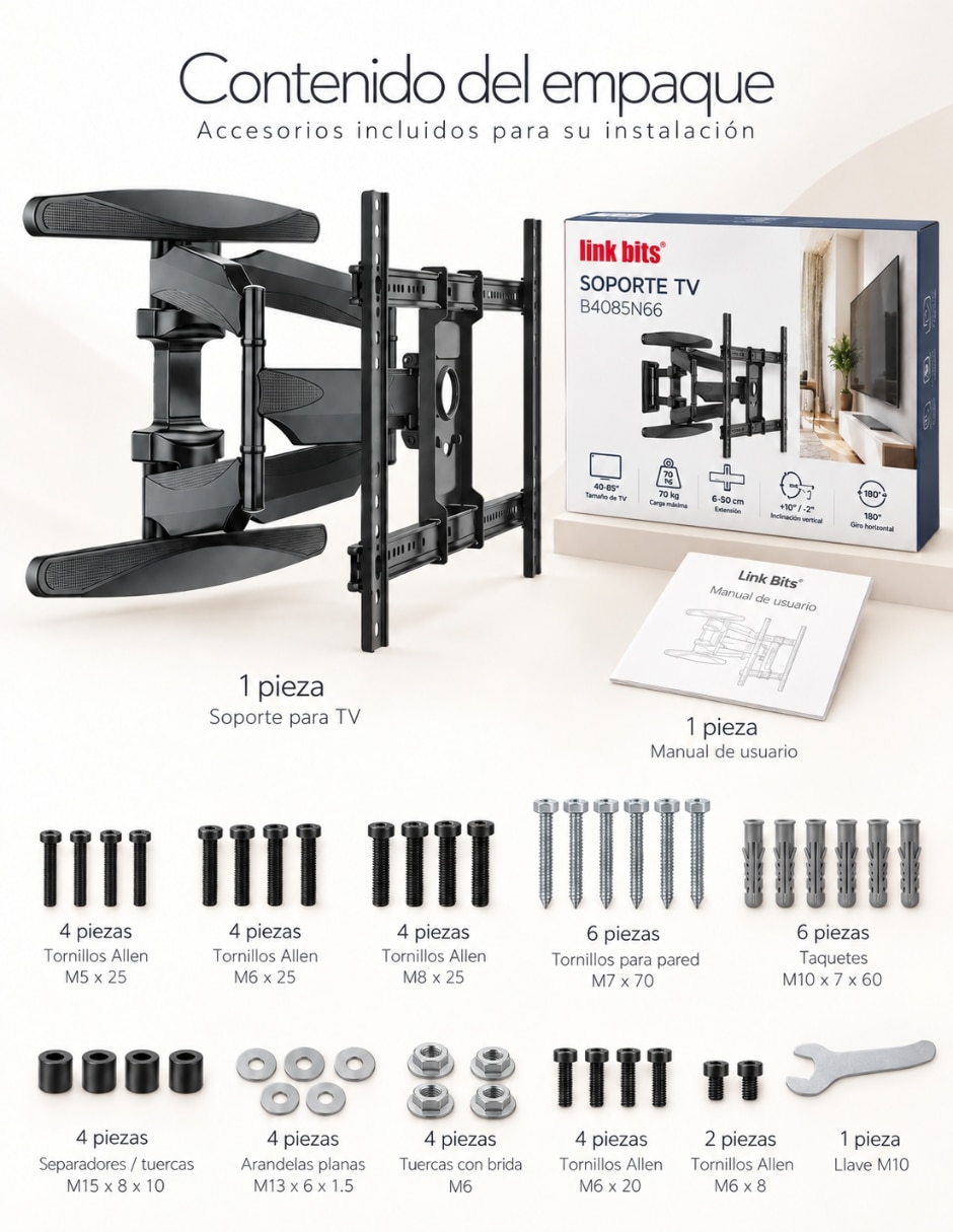 Soporte de pared para pantalla articulado 40 - 85 pulgadas 2