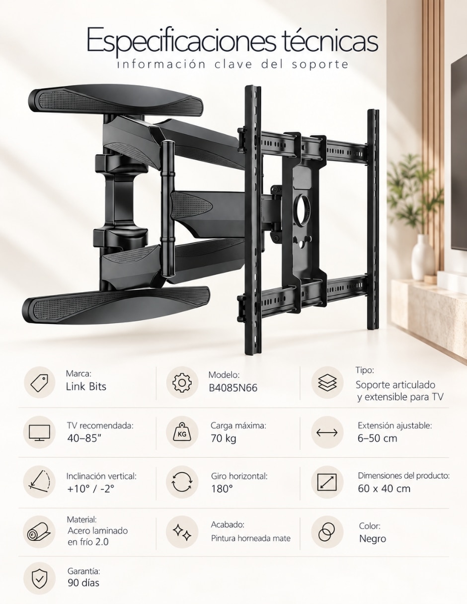 Soporte de pared para pantalla articulado 40 - 85 pulgadas 3
