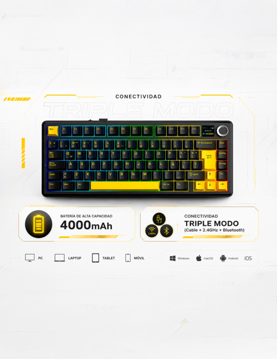 Teclado gamer alámbrica e inalámbrica qwert español con interruptor lineal (red black) aula f75 max wireless 5