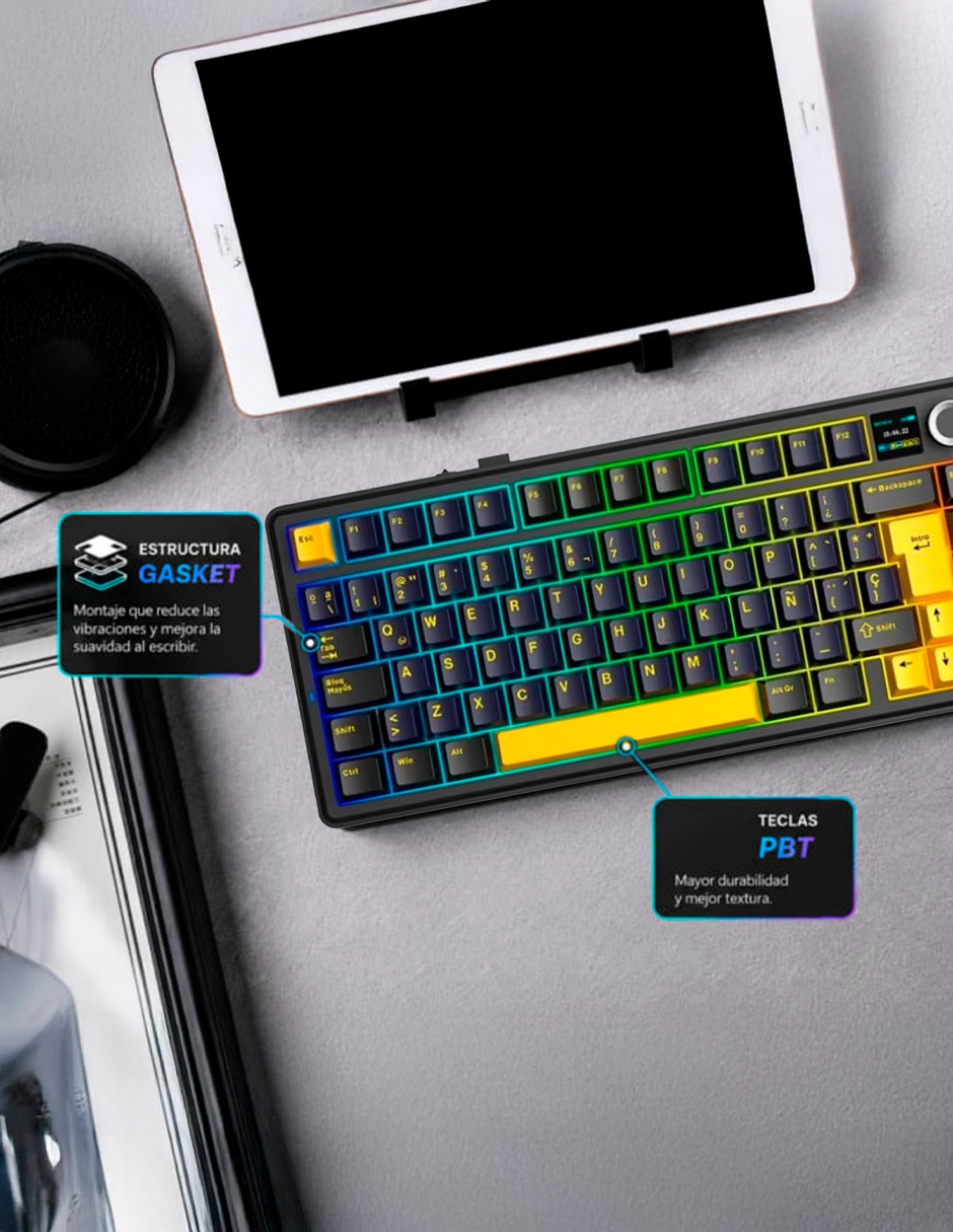 Teclado gamer alámbrica e inalámbrica qwert español con interruptor lineal (red black) aula f75 max wireless 6