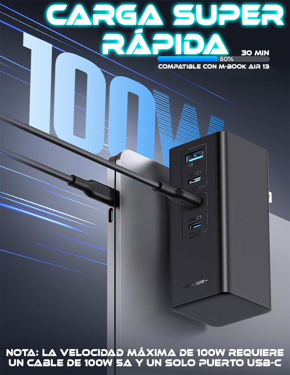 Cargador pared SC-GaR351-4P USB + USB tipo C 100 W 3