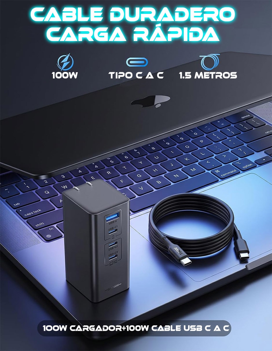 Cargador pared SC-GaR351-4P USB + USB tipo C 100 W 5