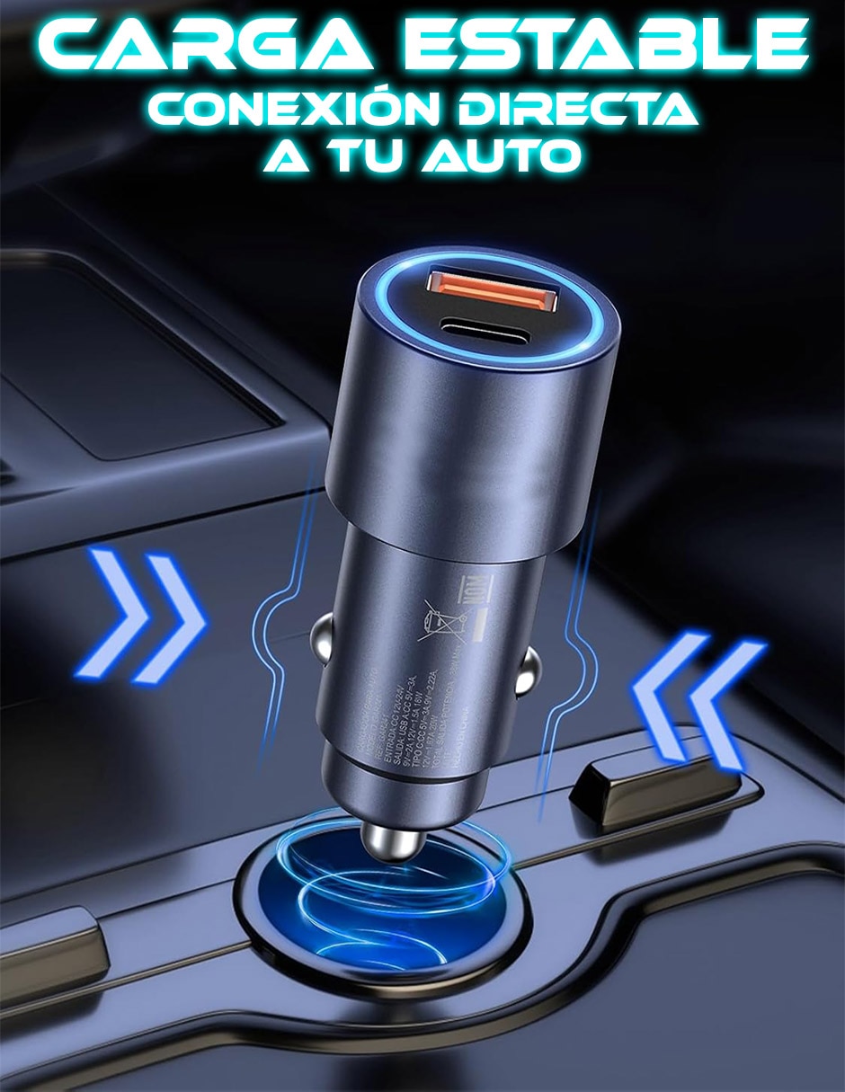 Cargador auto SC-GaR241-BKTC USB + USB tipo C 35 W 2