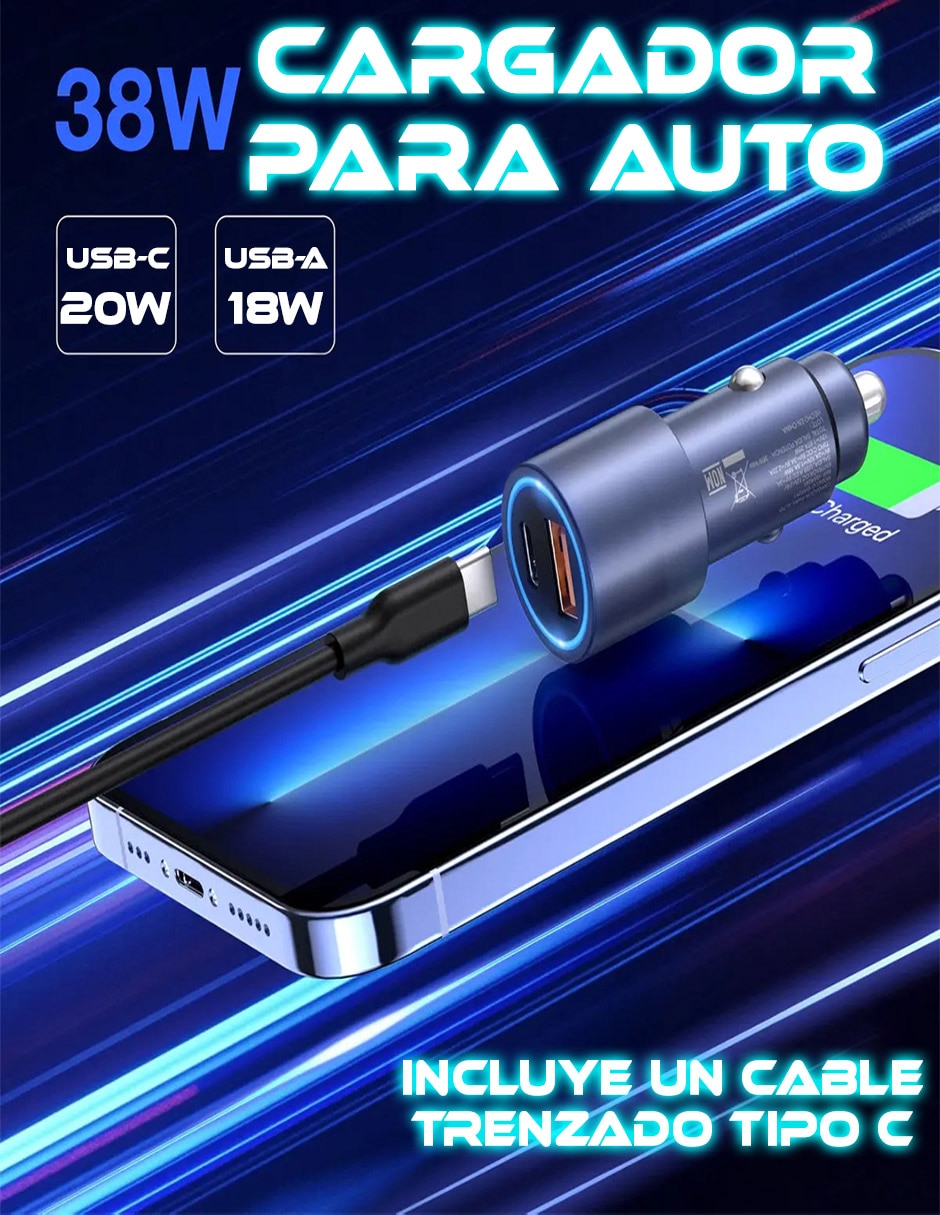 Cargador auto SC-GaR241-BKTC USB + USB tipo C 35 W 6